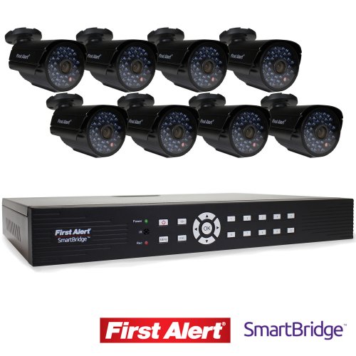 First Alert SmartBridge DVR Video Security System, 16-Channel and 8 Night Vision 560-TVL Cameras (DCA16810-560BB)