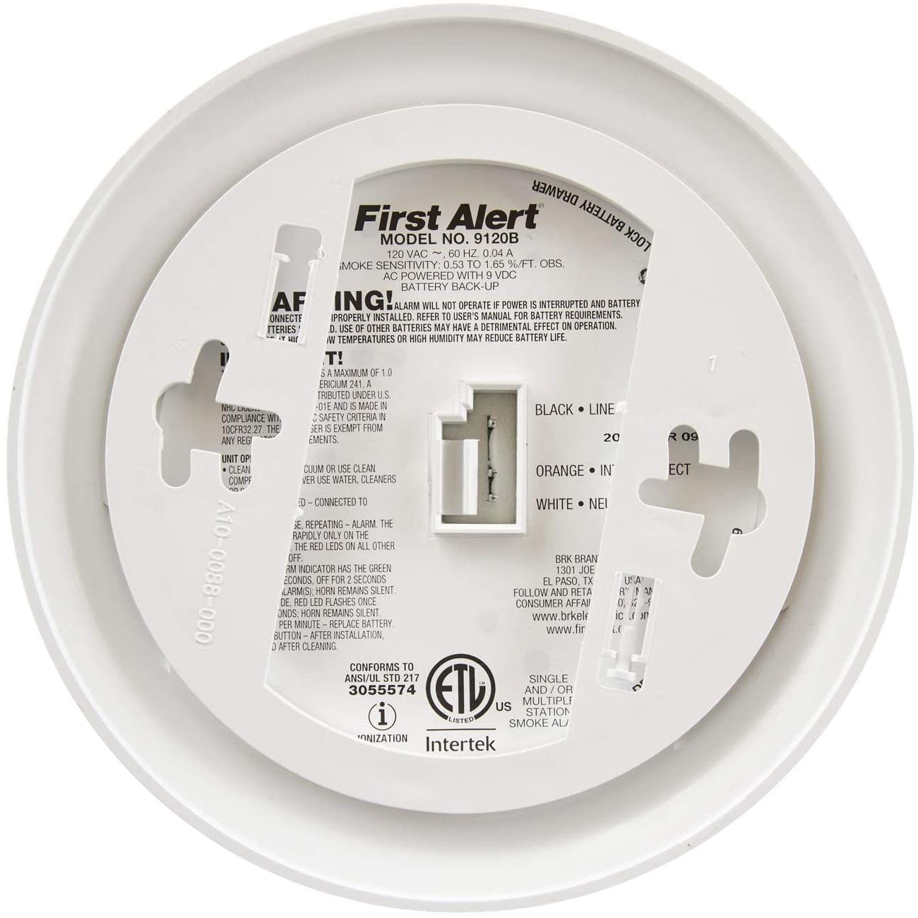 First Alert BRK 9120B AC Powered Smoke Detector Alarm with Battery Backup 
