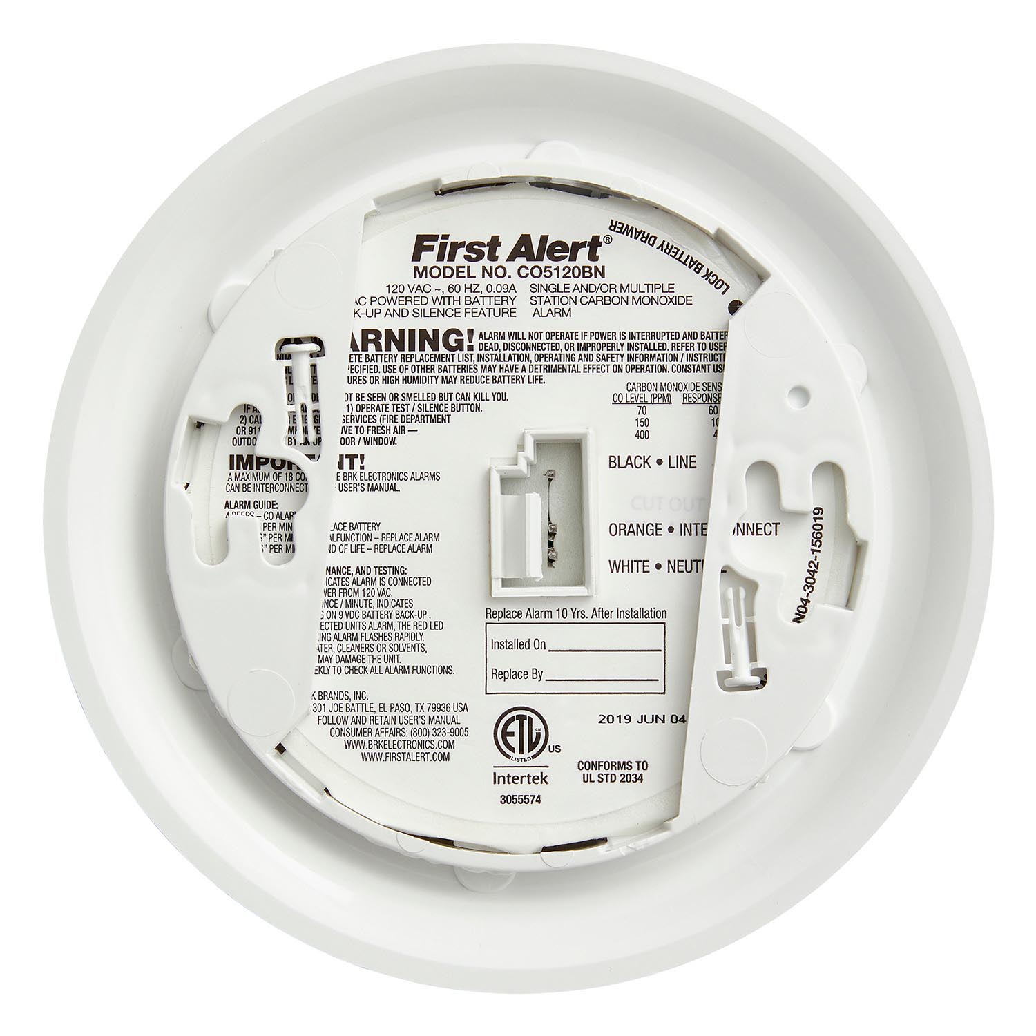 First Alert Hardwired Carbon Monoxide Alarm with Battery Backup - CO5120BN