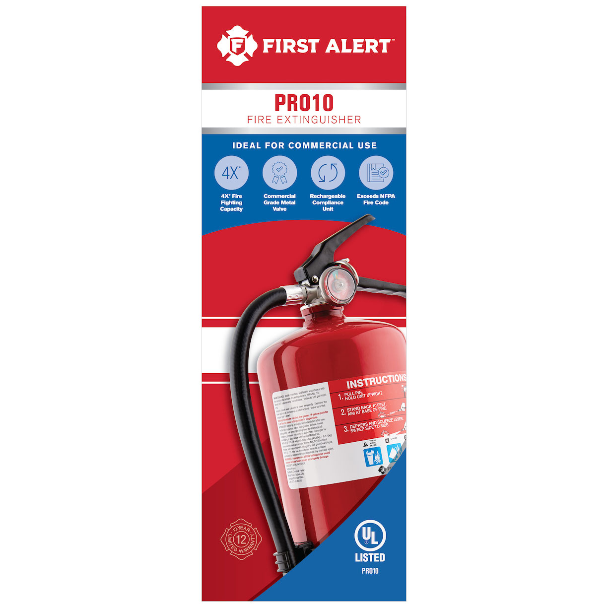 First Alert PRO10 Rechargeable Commercial Fire Extinguisher UL