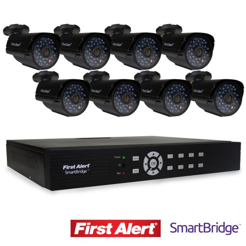 First Alert SmartBridge DVR Video Security System, 8-Channel and 8 Night Vision 560-TVL Cameras (DCA8810-560BB)
