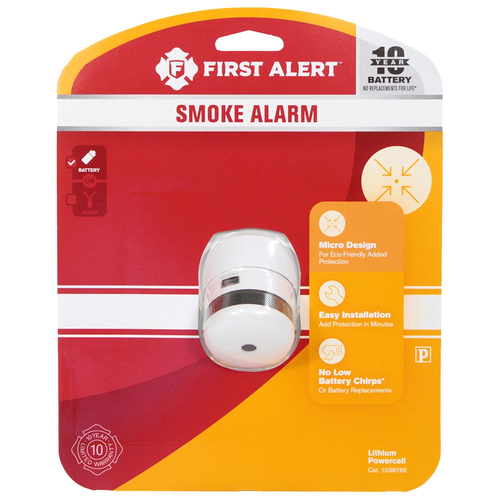 First Alert P1010 10 Year Battery Atom Photoelectric Micro Smoke Alarm