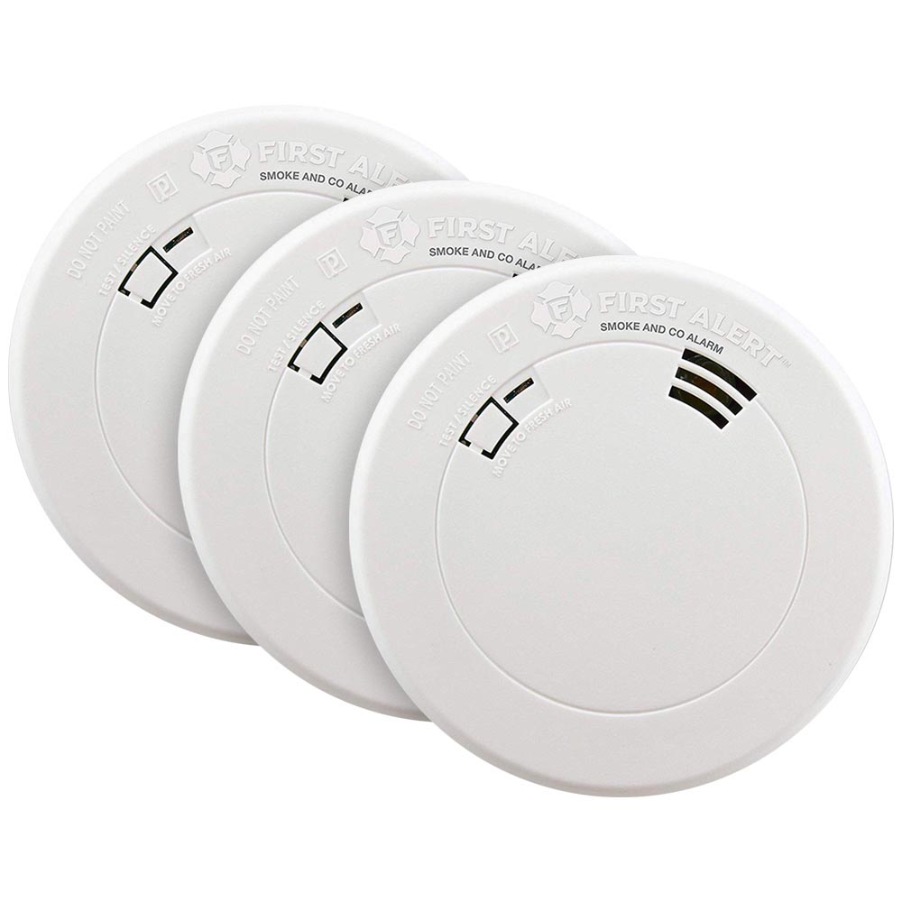3 Pack of First Alert Slim 10-Year Battery Smoke and Carbon Monoxide Alarms with Voice